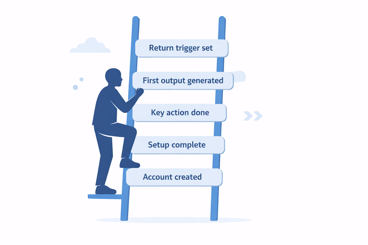Activation ladder with five milestones toward first value.